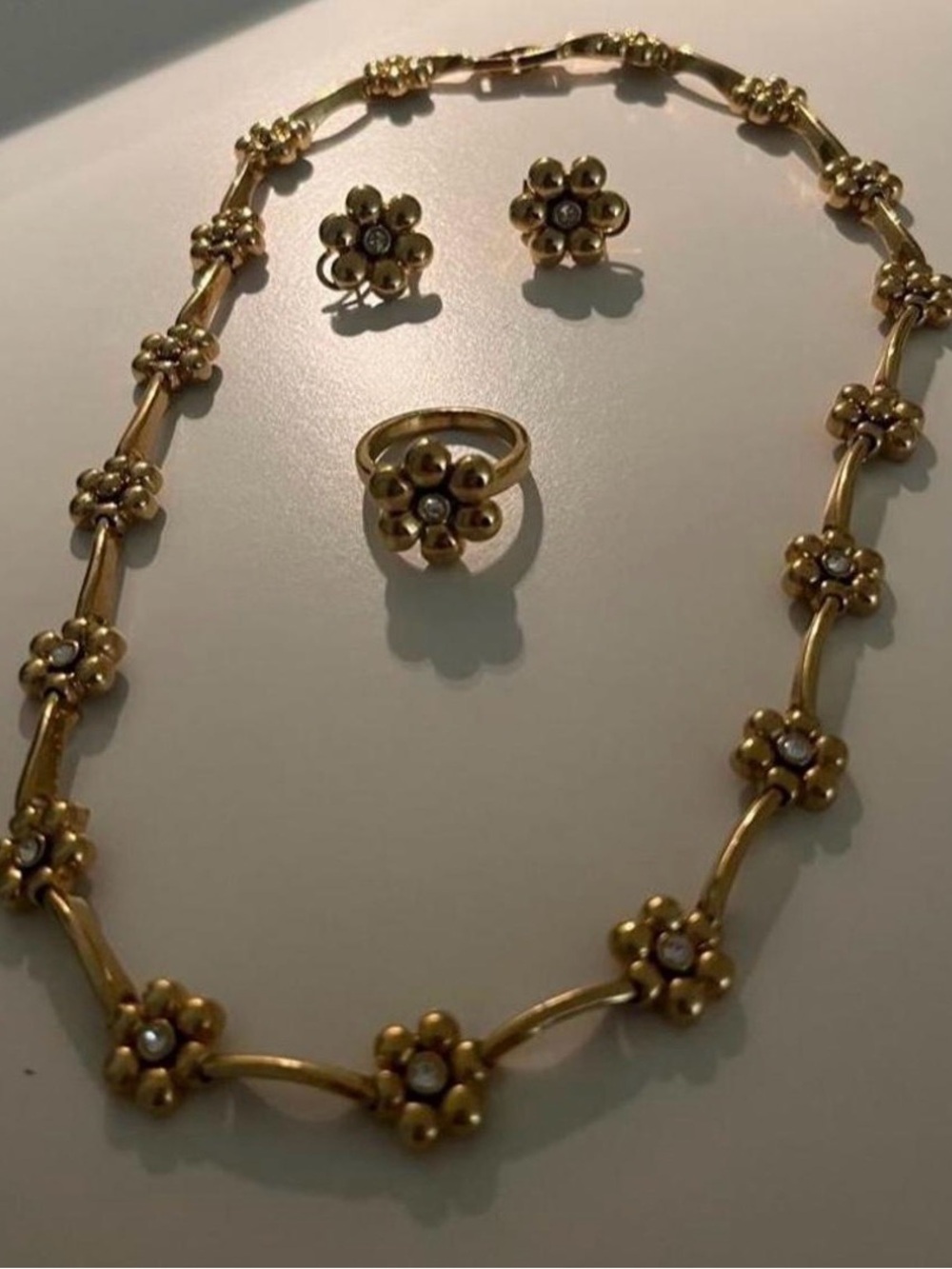 Gold Flower Necklace, Ring & Earring Set - Elegant Women's Jewelry